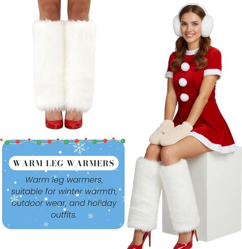 4 Pieces Faux Fur Earmuffs Set Ear Warmer Gloves Furry Wrist Cuff Leg Warmers Boot Cuff Accessories for Women Girl in Saudi Arabia