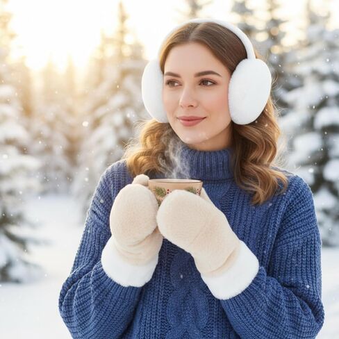 4 Pieces Faux Fur Earmuffs Set Ear Warmer Gloves Furry Wrist Cuff Leg Warmers Boot Cuff Accessories for Women Girl in Saudi Arabia