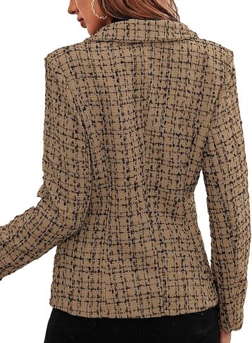 Mina Self 2025 Fall Winter Women’s Tweed Plaid Blazer - Double Breasted Work Casual Jacket with Pockets in Saudi Arabia