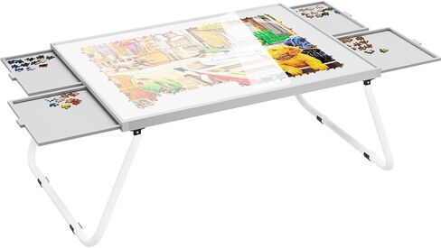 Puzzle Table 1500pcs, Metal & Plastic Frame, 4 Drawers, U-Shaped Legs, Grey & Black, 15.35 Inch Height in Saudi Arabia
