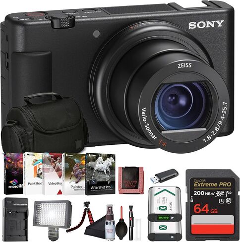 Sony ZV-1 Digital Camera White (DCZV1/W), 64GB Memory Card, Photo Software, NP-BX1, Card Reader, LED Light, HDMI Cable, Deluxe Soft Bag, Charger, Flex Tripod, and More in Saudi Arabia
