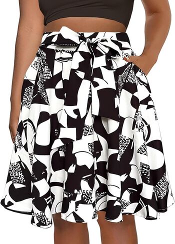 Afibi Womens African High Waist Tie Ankara Skirt Flared Dashiki Midi Skirt with Pockets in Saudi Arabia