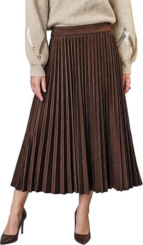 CUPSHE Women's Pleated Midi Skirts Dressy A Line Velvet High Waist Long Skirt in Saudi Arabia