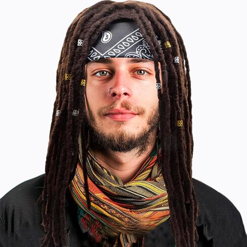 Premade Synthetic Cosplay Reggae Dreadlocks Wig African American Wigs for Men Women Handmade Long Surfer Brown and Black Color Dreads (Brown) in Saudi Arabia