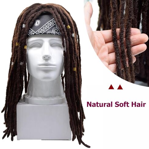 Premade Synthetic Cosplay Reggae Dreadlocks Wig African American Wigs for Men Women Handmade Long Surfer Brown and Black Color Dreads (Brown) in Saudi Arabia