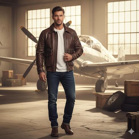 Men’s A2 Aviator Vintage Leather Jacket Genuine Cowhide, Air Force Military Style, Casual Flight Outerwear in Saudi Arabia
