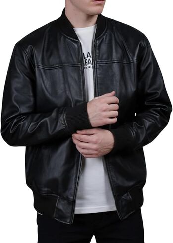 DE - MARCA Bomber Jacket للرجال، سترة جلدية سوداء من جلد الخراف الأصلي للرجال، طراز حديث... in Kuwait