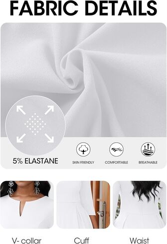 Nmoder Midi Dresses for Women - Semi Formal Fit and Flare 3/4 Sleeve V Neck A-Line Cocktail Church Work Dress with Pockets in Saudi Arabia