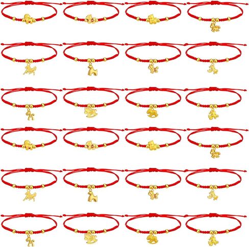 24 Pcs 2026 Chinese New Year of Horse Red String Bracelet Adjustable Lunar New Year Zodiac Horse Good Lucky Charm Bracelet Spring Festival Lucky Braided Feng Shui Bracelet Jewelry Gifts for Women Men in Saudi Arabia