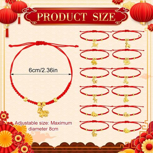 24 Pcs 2026 Chinese New Year of Horse Red String Bracelet Adjustable Lunar New Year Zodiac Horse Good Lucky Charm Bracelet Spring Festival Lucky Braided Feng Shui Bracelet Jewelry Gifts for Women Men in Saudi Arabia