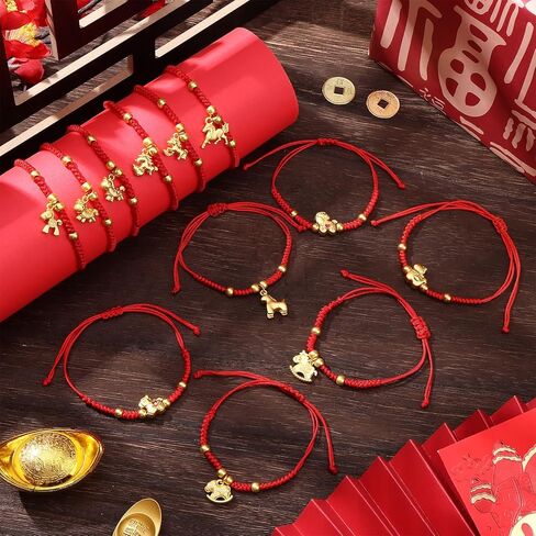 24 Pcs 2026 Chinese New Year of Horse Red String Bracelet Adjustable Lunar New Year Zodiac Horse Good Lucky Charm Bracelet Spring Festival Lucky Braided Feng Shui Bracelet Jewelry Gifts for Women Men in Saudi Arabia