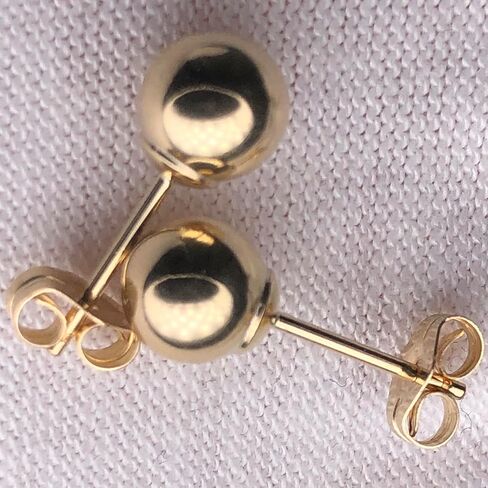 14K Yellow Gold Ball Stud Earrings, 6mm Round, Solid 1/20 Gold, Push Back Closure, Men Women in Saudi Arabia