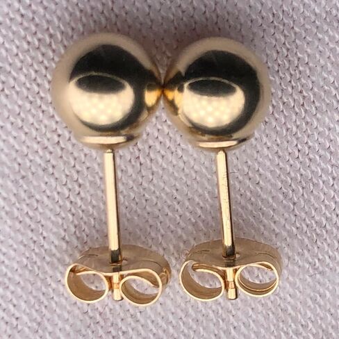 14K Yellow Gold Ball Stud Earrings, 6mm Round, Solid 1/20 Gold, Push Back Closure, Men Women in Saudi Arabia