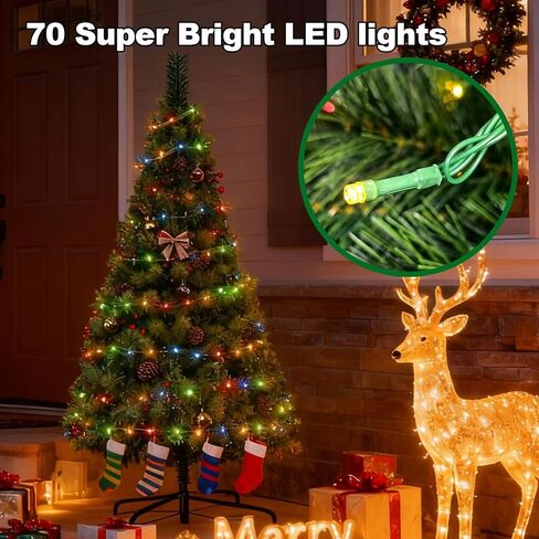 شجرة عيد الميلاد الاصطناعية بطول 4 أقدام مع 70 مصباح LED، و8 أوضاع لشجرة عيد الميلاد مع 227 طرفًا من فروع PVC وكرات زينة لقضاء العطلات والمكتب والمنزل وزينة عيد الميلاد in Saudi Arabia