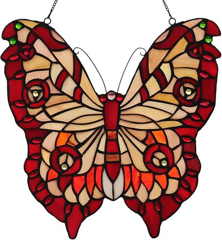 Handmade Stained Glass Butterfly Window Hanging, Colorful Tiffany Style Window Panel for Home Decoration, 12 Inch Art Glass Ornament Gift for Garden, Living Room & Patio (Brown) in Saudi Arabia
