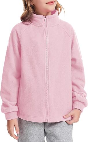 Girls Fleece Jackets Kids Zip Up Long Sleeve Fall Winter Coats Outwear with Pockets 5-14Years in Saudi Arabia