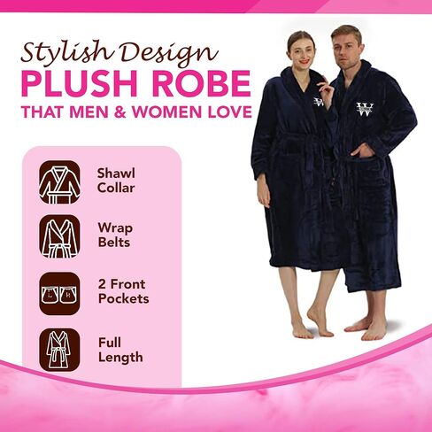 Personalized Plush Robe for Women and Men - His and Her Robes with Custom Name/Monogram - Super Soft Luxurious Spa Bathrobes in Saudi Arabia