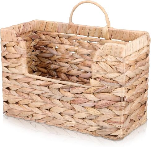 Woven Hanging Magazine Holder Water Hyacinth Storage Basket Wall Mounted Wicker Organizer Boho Modern Farmhouse Book Rack with Handle File Newspaper Mail Holder for Home Office in Saudi Arabia