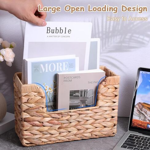 Woven Hanging Magazine Holder Water Hyacinth Storage Basket Wall Mounted Wicker Organizer Boho Modern Farmhouse Book Rack with Handle File Newspaper Mail Holder for Home Office in Saudi Arabia
