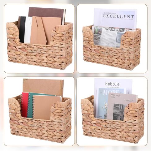 Woven Hanging Magazine Holder Water Hyacinth Storage Basket Wall Mounted Wicker Organizer Boho Modern Farmhouse Book Rack with Handle File Newspaper Mail Holder for Home Office in Saudi Arabia