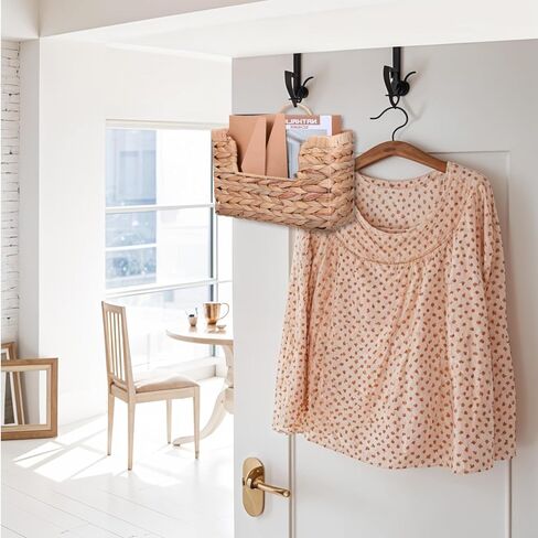 Woven Hanging Magazine Holder Water Hyacinth Storage Basket Wall Mounted Wicker Organizer Boho Modern Farmhouse Book Rack with Handle File Newspaper Mail Holder for Home Office in Saudi Arabia