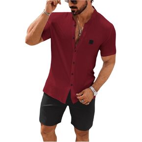 SOLY HUX Men's Casual Tracksuit Button Down Shirt and Drawstring Waist Short Sets Summer 2 Piece Outfits in Kuwait