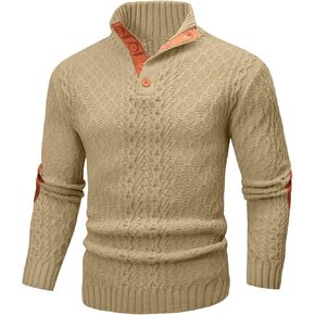 بلوفر رجالي منسوج بكابل سترة كاجوال بأكمام طويلة وياقة واقفة وربع أزرار محبوكة in Kuwait