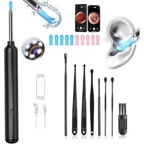 Ear Wax Removal, Ear Wax Removal Tool Camera with 1080P and 6 LED Lights, Ear Cleaner with 10 Replacement Tips, Earwax Removal Kit with Camera and 7 Pcs Ear Picks for Android/iOS in Kuwait