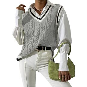 SweatyRocks Women's Cable Knit Sweater Vest Side Split V Neck Sleeveless Pullover Tops in Saudi Arabia