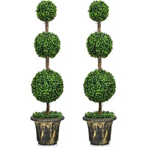 Goplus 3 Ft Artificial Boxwood Topiary Tree, Fake Greenery Plants Ball Tree, Leaves & Cement-Filled Plastic Flower Pot Decorative Trees for Home Office Indoor Outdoor in Saudi Arabia