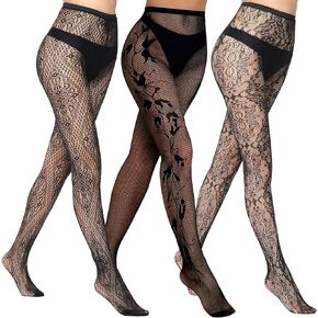 Buauty Womens Patterned Fishnet Tights Lace Black Fish Net Stockings High Waist Floral Pantyhose Gothic Witch Party in Saudi Arabia