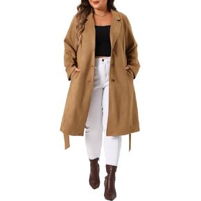 Agnes Orinda Plus Size Faux Suede Trench Jacket For Women Notch Lapel Long Sleeve Fall Winter Long Jacket Coats in Saudi Arabia