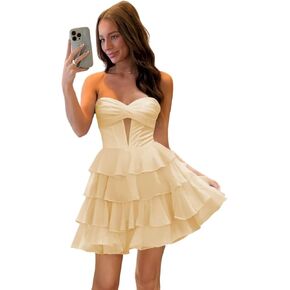 Sweetheart Neck Chiffon Cut Out Short Homecoming Dresses for Teens Tiered A Line Mini Birthday Party Gown HSJ19 in Saudi Arabia