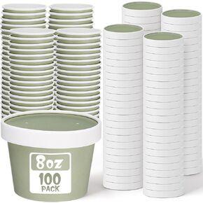 Fulmoon 100 Pack 8 oz Paper Soup Containers with Lids, Disposable Paper Food Containers with Vented Lids, Kraft Ice Cream Containers Bowls Soup Cup Ice Cream Cups for Soups Stews Restaurants, Take out in Kuwait
