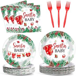 96Pcs Winter Baby Shower Plates and Napkins Party Supplies Baby It's Cold Outside Tableware Forest Snowflakes Dinnerware for Baby Shower Decorations Winter Wonderland Birthday Party Decor Serves 24 in Kuwait