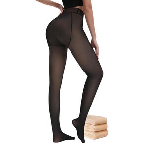 Fleece Lined Tights Women, Fake Translucent Thermal Tights for Women, Warm Pantyhose Sheer Thick leggings for Winter in Saudi Arabia