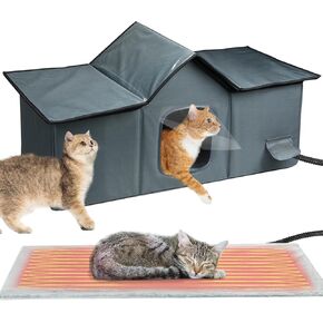 Heated Cat House - Waterproof Outdoor Cat Shelter for Winter with Thermostatic Heating Pad and Escape Door, Sturdy Warm Outside Pet House Cat Gifts for A Feral Cat Small Dog in Kuwait