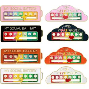 8 قطع من دبابيس البطارية الاجتماعية، دبوس منزلق للبطارية الاجتماعية، أشكال مربعة وسحابية في 4 ألوان، شارات مزاجية معبرة للارتداء اليومي in Kuwait