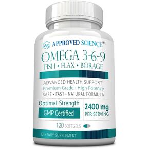 Approved Science Omega 3-6-9-2400mg Daily Blend of Fish, Flaxseed, and Borage Oils with Vitamin E - Wellness Support - Non-GMO, Mercury-Free - 120 Softgels - 2 Month Supply in Kuwait