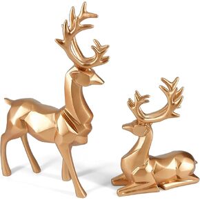 2pcs Pine Nut Reindeer Christmas Decorations, Deer Figurines Home Decor, Elk Figurine, Holiday Home Décor Accents for Xmas Office Living Room & Bedroom Decorations (Pine Nut Medium, Gold) in Kuwait