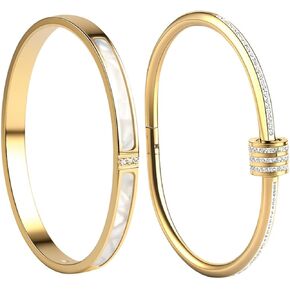 2pcs Gold Bangle Bracelets for Women, 18K Gold Plated Stacking Bracelet Set with Cubic Zirconia, Jewelry Gift in Saudi Arabia