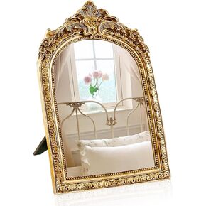 YUSONG Vintage Makeup Desk Mirror - 7" Gold Antique Mirror for Tabletop Resin Frame Decorative Wall Art for Living Room, Bedroom Decor, Vanity Table in Kuwait
