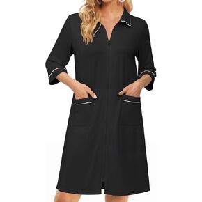 Ekouaer Zipper Robes for Women 3/4 Sleeve Housecoats Knee Length Bathrobe Lightweight Nightgown with Pockets S-3XL in Kuwait