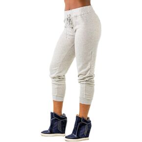 Poetic Justice Curvy Women's Grey French Terry Gold Foil Thread Jogger Pants in Saudi Arabia