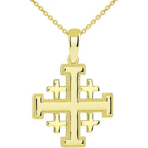 14k Yellow Gold Religious Crusaders Jerusalem Cross Pendant Necklace in Saudi Arabia
