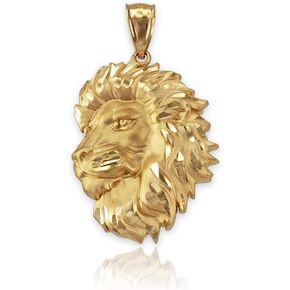 LA BLINGZ 14K Yellow Gold Satin Lion Head Leo DC Pendant Necklace in Saudi Arabia