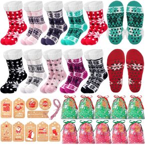 10 Pairs Christmas Slipper Socks Bulk with 10 Gift Tags and 10 Drawstring Gift Bag Set Winter Fuzzy Fluffy Thermal Sherpa Non-slip Thermal Socks for Christmas Holiday Gifts in Saudi Arabia