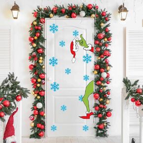 Christmas Door Decorations, Large Double-Sided Christmas Door Stickers Window Stickers Removable with Extra 38 PCS Snowflakes, Xmas Indoor Home Decor for Glass Wall Office Room Garage, 6 Sheets in Kuwait