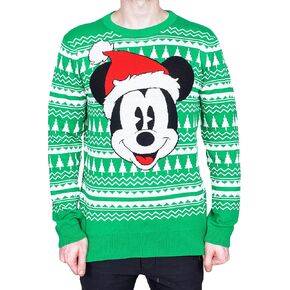 Mad Engine Mickey Mouse Santa Hat Big Face Ugly Christmas Sweater in Saudi Arabia