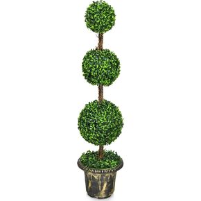 4ft Topiary Trees Artificial Outdoor/Indoor, Faux Plants Shrub Bushes w/Cement-Filled Retro Pot, Fake Triple Ball Boxwood Topiary Set of 2 for Home, Office, Porch, Front Door, Entrance in Saudi Arabia